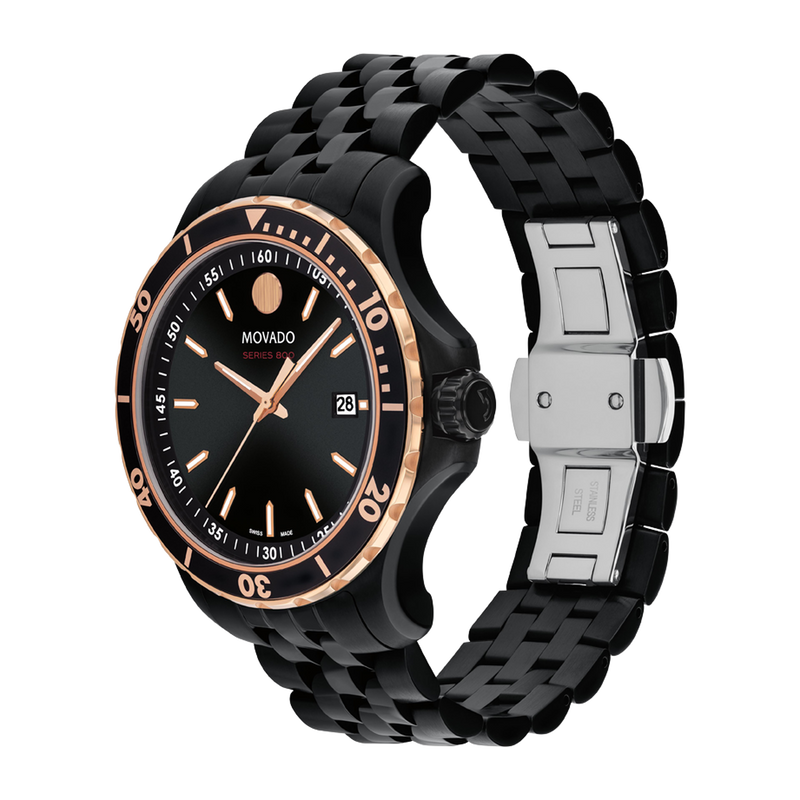 Shop Movado 800 Series Black Dial Black Steel Strap Watch For Men - 2600162 in USA