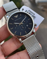 Emporio Armani Luigi Chronograph Blue Dial Silver Mesh Bracelet Watch For Men - AR80038 Buy Now By Emporio Armani
