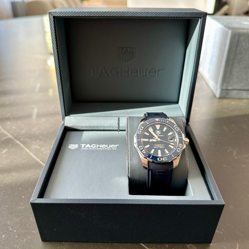Shop Tag Heuer Aquaracer Calibre 5 Blue Dial Blue Silicone Strap Watch for Men - WAY211C.FT6155 in USA
