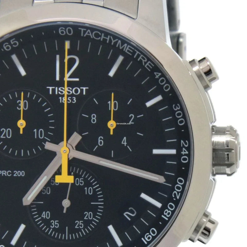 Tissot PRC 200 Chronograph Black Dial Silver Steel Strap Watch For Men - T114.417.11.057.00