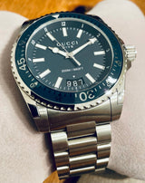Shop Gucci Dive Analog Blue Dial Silver Steel Strap Watch For Men - YA136203 in USA