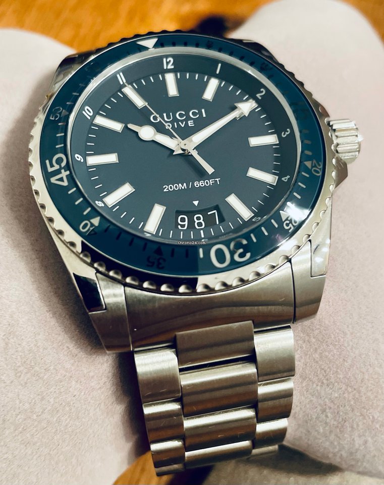 Shop Gucci Dive Analog Blue Dial Silver Steel Strap Watch For Men - YA136203 in USA