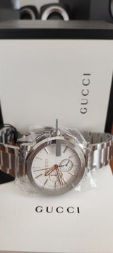 Shop Gucci G Chrono Chronograph Silver Dial Silver Steel Strap Watch For Men - YA101201 in USA