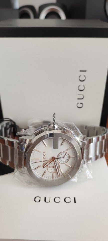 Shop Gucci G Chrono Chronograph Silver Dial Silver Steel Strap Watch For Men - YA101201 in USA