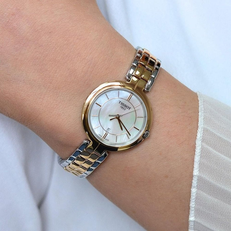 Tissot T Lady Flamingo Mother of Pearl White Dial Two Tone Steel Strap Watch For Women - T094.210.22.111.00 Buy Now By Tissot