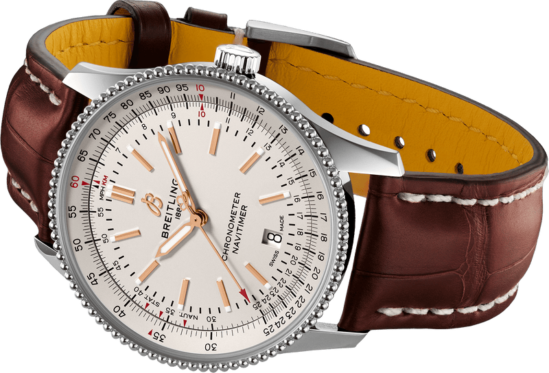 Shop Breitling Navitimer 1 Automatic 41mm White Dial Brown Leather Strap Mens Watch - A17326211G1P1 in USA