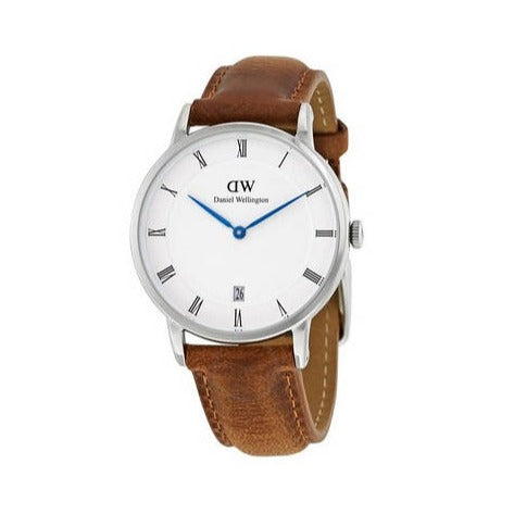 Daniel Wellington Dapper Durham Analog White Dial Brown Leather Strap Watch For Women - DW00100114