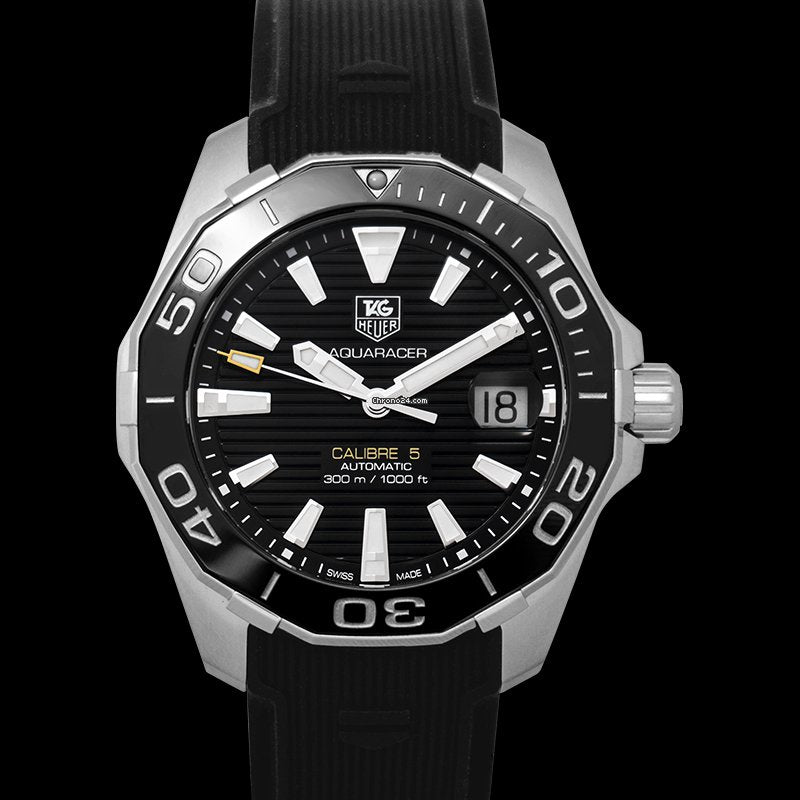 Tag Heuer Aquaracer Calibre 5 Automatic Black Dial Black Rubber Strap Watch for Men -  WAY211A.FT6151