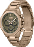 Hugo Boss Classic Chronograph Olive Green Dial Beige Gold Steel Strap Watch For Men - 1514019
