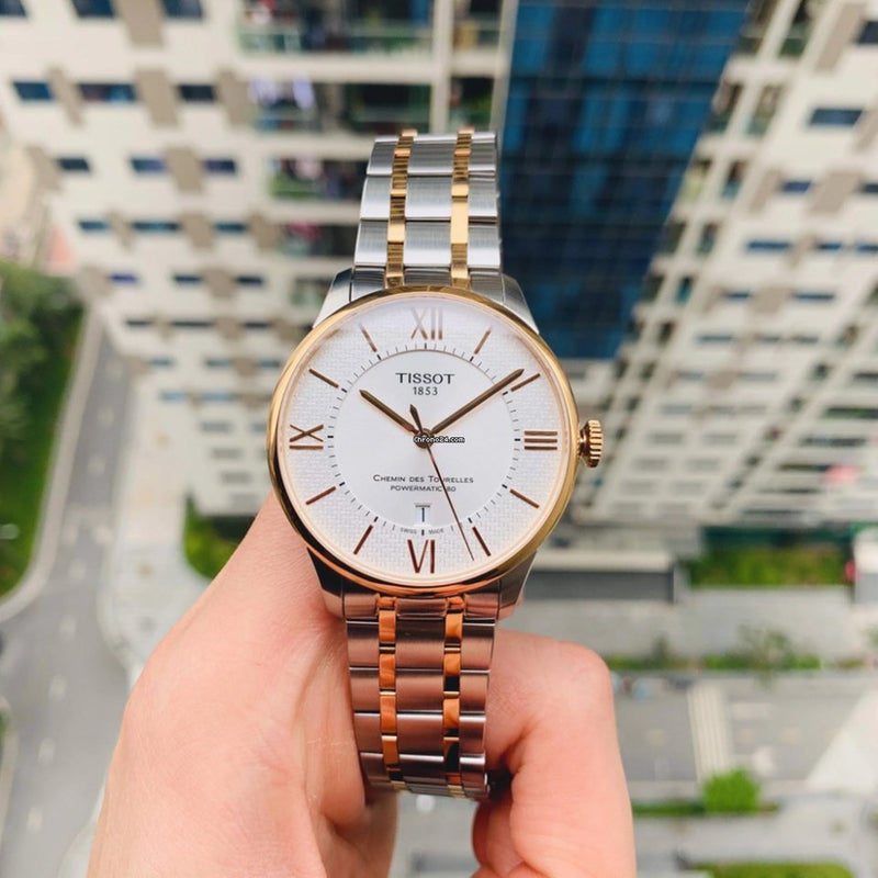 Tissot Chemin Des Tourelles Powermatic 80 Helvetic Price Lady Silver Dial Two Tone Steel Strap Watch For Women - T099.207.22.118.01 Buy Now By Tissot