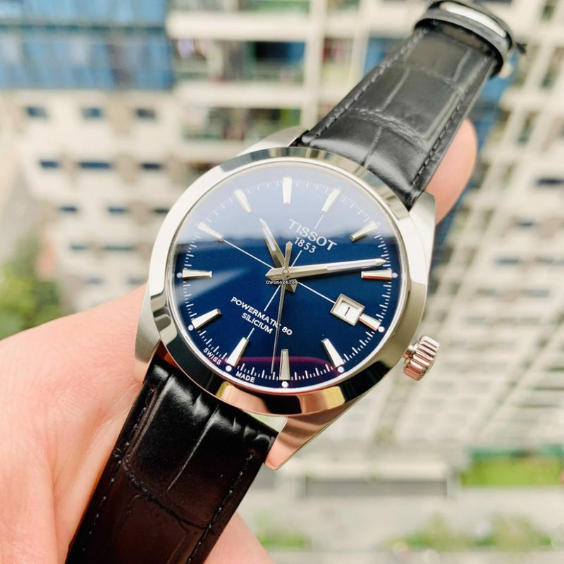 Tissot Gentleman Powermatic 80 Silicium Blue Dial Black Leather Strap Watch For Men - T127.407.16.041.01 Buy Now By Tissot
