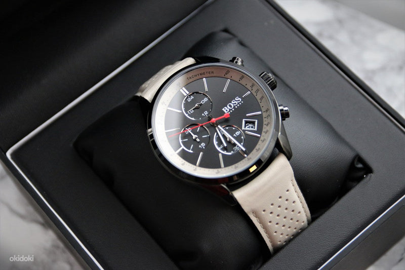 Hugo Boss Grand Prix Chronograph Black Dial Grey Leather Strap Watch for Men - 1513562 Buy Now By Hugo Boss