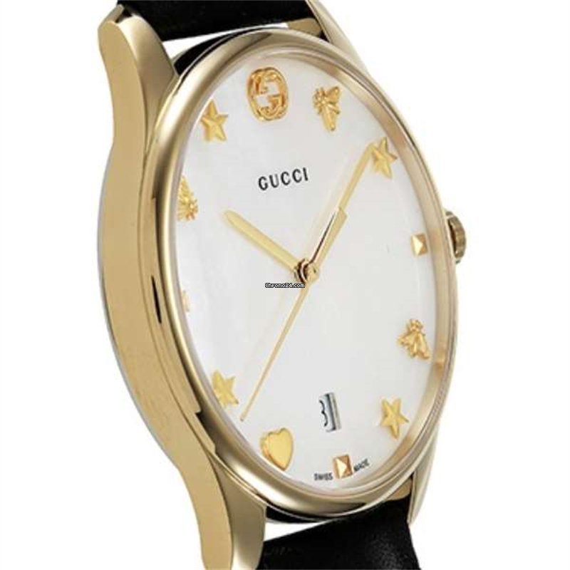 Gucci G-Timeless Mother of Pearl Dial Black Leather Strap Watch For Women - YA1264044 Buy Now By Gucci