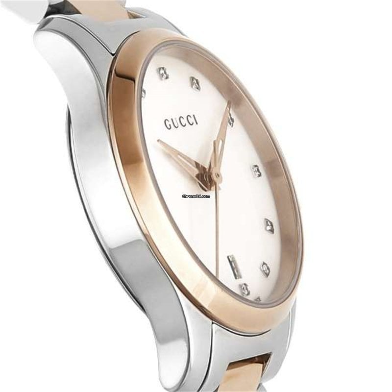 Shop Gucci G Timeless Diamonds Mother of Pearl Dial Two Tone Steel Strap Watch For Women - YA126544 in USA