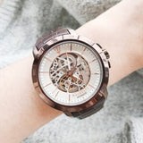 Maserati Ingegno Automatic Skeleton White Dial Brown Leather Strap Watch For Men - R8821119003