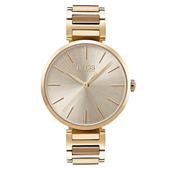 Shop Hugo Boss Allusion Gold Dial Gold Steel Strap Watch for Women - 1502415 in USA