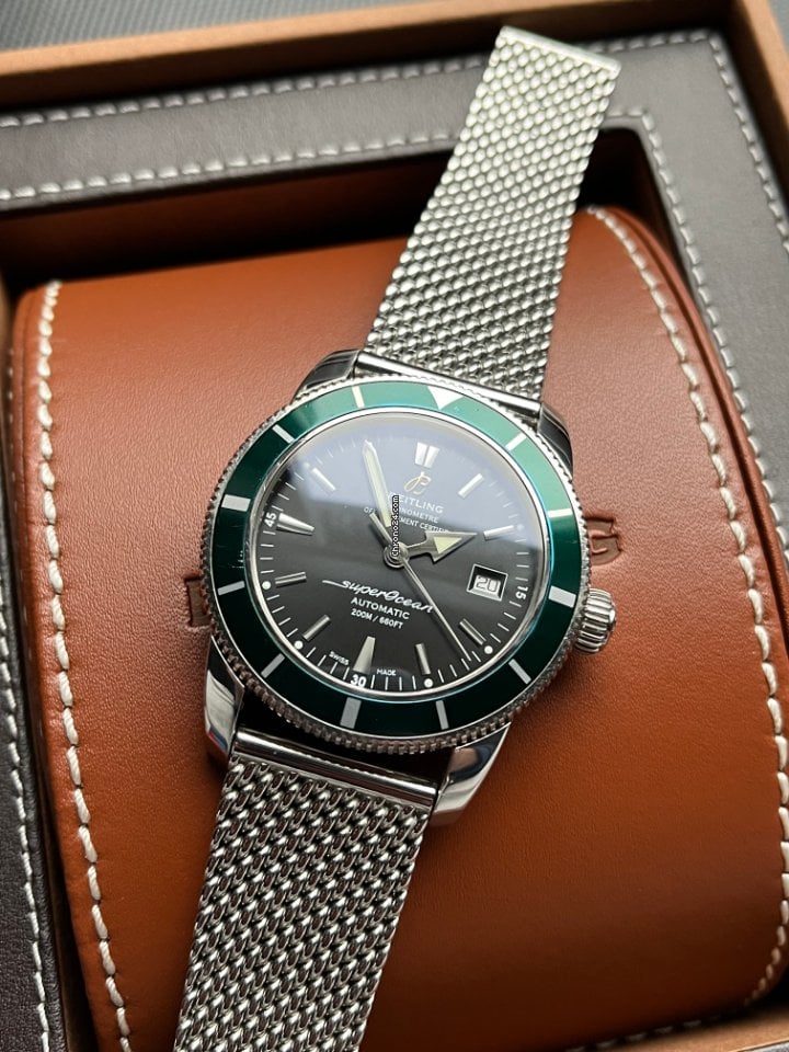 Shop Breitling Superocean Heritage 42mm Chronograph Green Bezel Mens Watch - A1732136 in USA