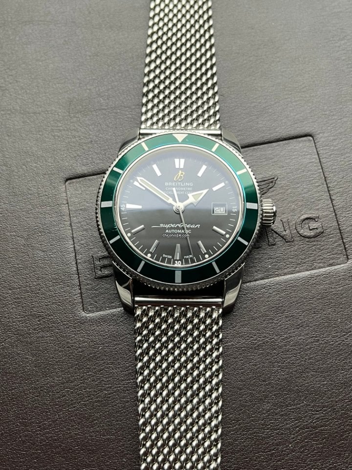 Shop Breitling Superocean Heritage 42mm Chronograph Green Bezel Mens Watch - A1732136 in USA