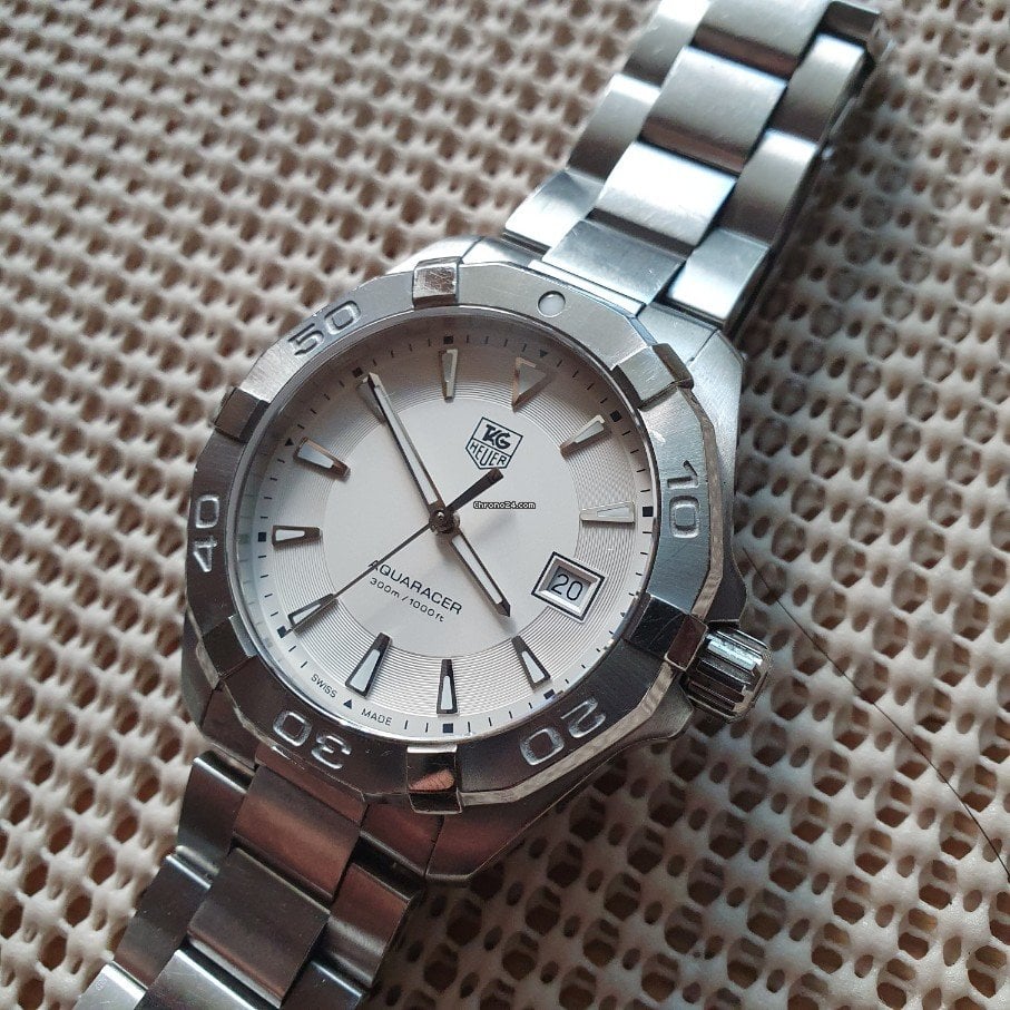Tag Heuer Aquaracer Quartz White Dial Silver Steel Strap Watch for Men - WAY1111.BA0928