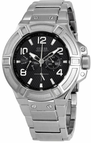 Guess Rigor Quartz Black Dial Silver Steel Strap Watch For Men - W0218G2 Buy Now By Guess