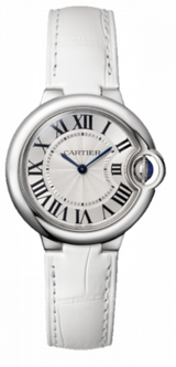 Shop Cartier Ballon Bleu de Cartier Silver Dial White Leather Strap Watch for Women - W6920087 in USA