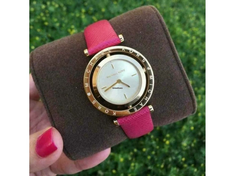 Michael Kors Averi Gold Dial Pink Leather Strap Watch for Women - MK2525 Buy Now By Michael Kors