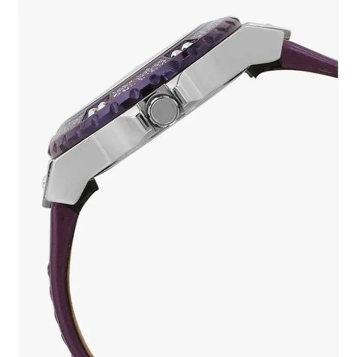 Shop Guess Limelight Quartz Silver Dial Purple Leather Strap Watch For Women - W0775L6 in USA
