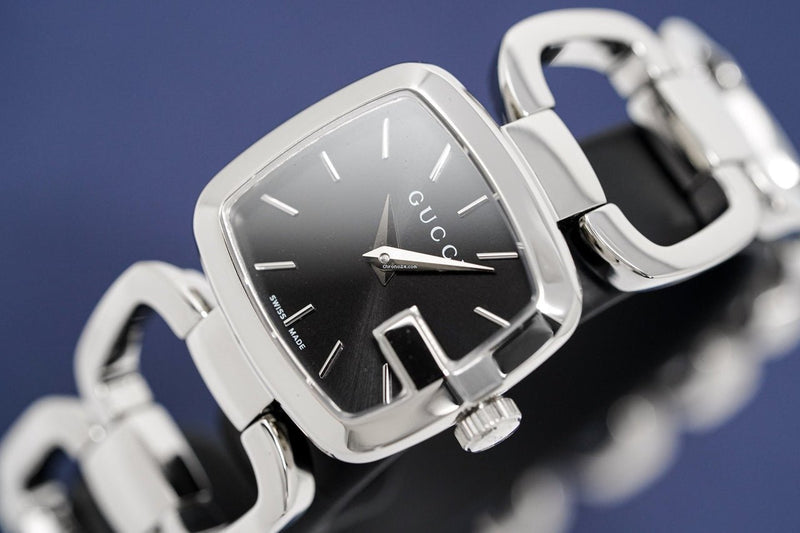 Shop Gucci G Gucci Black Dial Silver Steel Strap Watch For Women - YA125510 in USA
