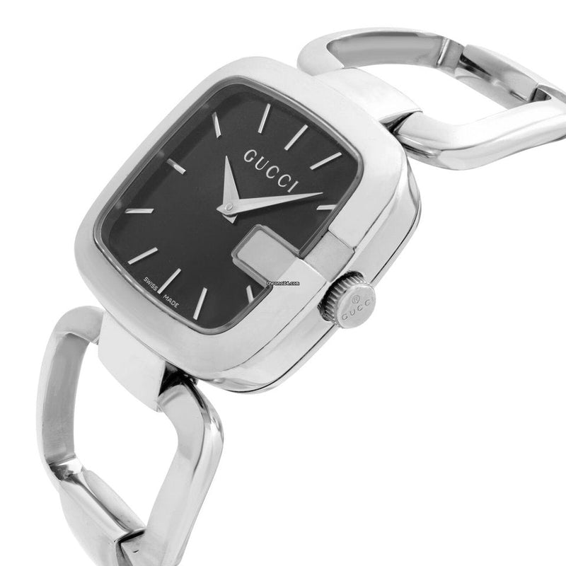 Shop Gucci G Gucci Black Dial Silver Steel Strap Watch For Women - YA125407 in USA