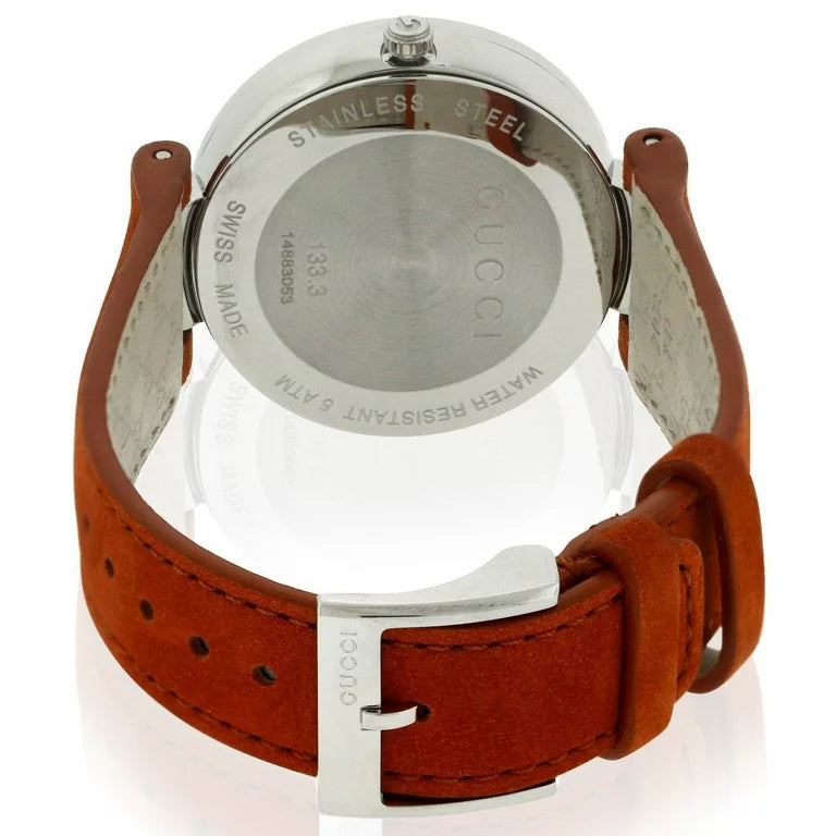 Shop Gucci Interlocking G Quartz Orange Dial Orange Leather Strap Watch For Women - YA133316 in USA