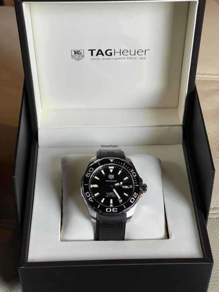 Shop Tag Heuer Aquaracer Calibre 5 Automatic Black Dial Black Rubber Strap Watch for Men - WAY201A.FT6142 in USA