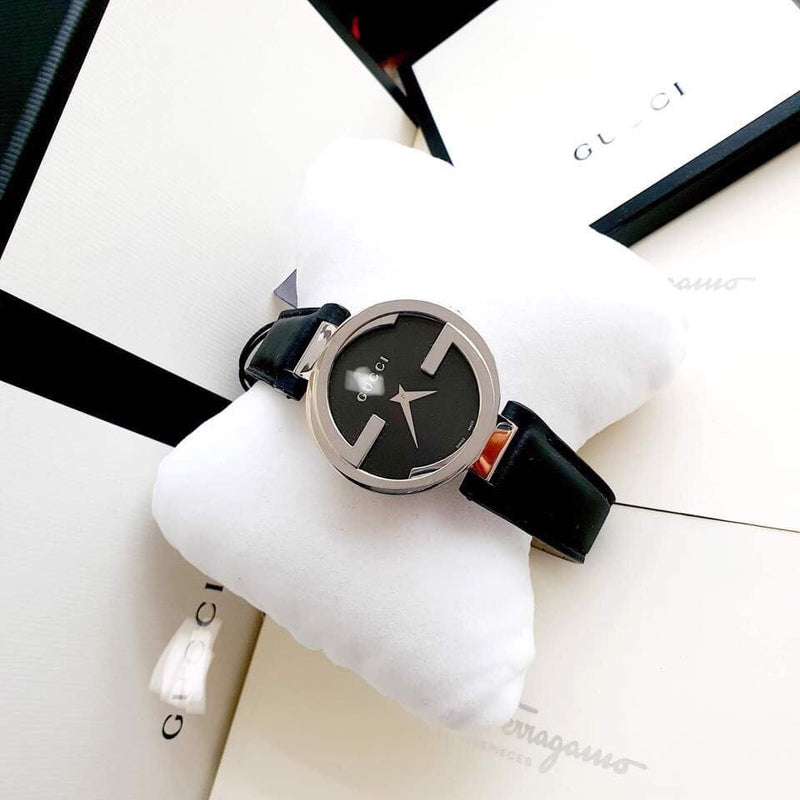 Gucci G Interlocking Black Dial Black Leather Strap Watch For Women - YA133301 Buy Now By Gucci
