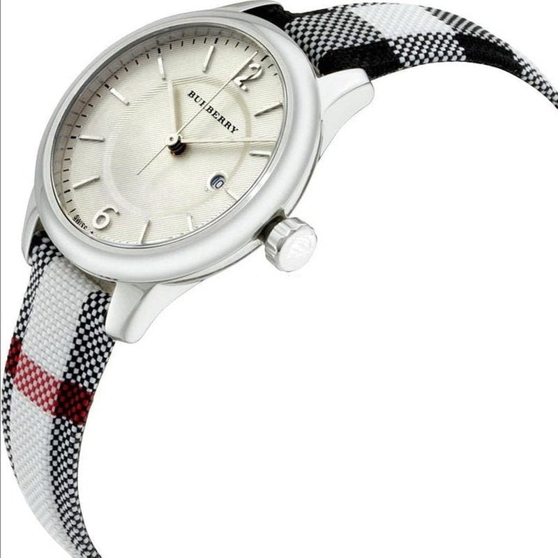 Shop Burberry Classic Stone Silver Dial Horseberry Black Leather Strap Watch for Women - BU10103 in USA