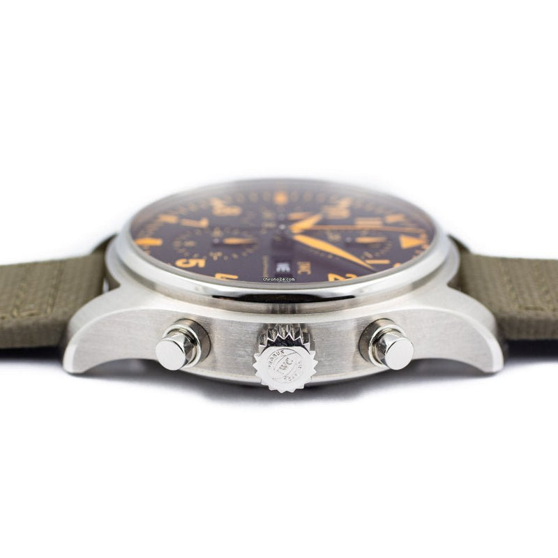 Shop IWC Pilot's Watch Chronograph Black Dial Olive Green Calfskin Strap Watch for Men - IW377730 in USA