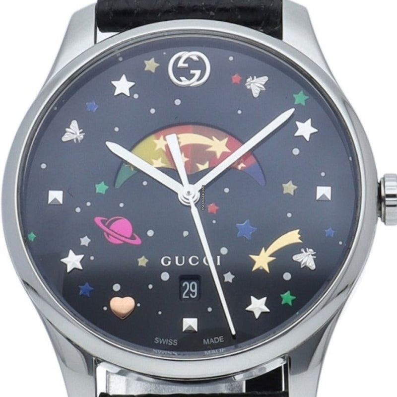 Gucci G-Timeless Moonphase Black Dial Black Leather Strap Watch For Men - YA1264045 Buy Now By Gucci