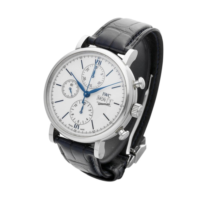 Shop IWC Portofino Chronograph White Dial Black Leather Strap Watch for Men - IW391024 in USA