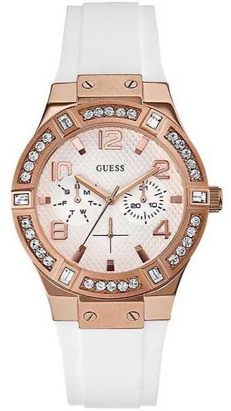 Shop Guess Diamonds White Dial White Rubber Strap Watch For Women - W0426L1 in USA