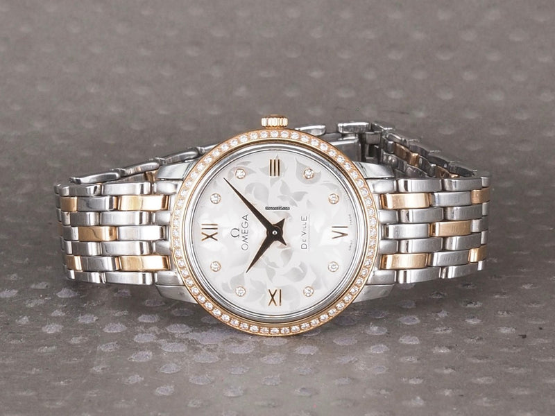 Shop Omega De Ville Prestige Quartz Diamonds Silver Dial Two Tone Steel Strap Watch for Women - 424.25.27.60.52.001 in USA