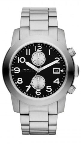 Shop Marc Jacobs Larry Chronograph Black Dial Silver Steel Strap Watch for Men - MBM5050 in USA