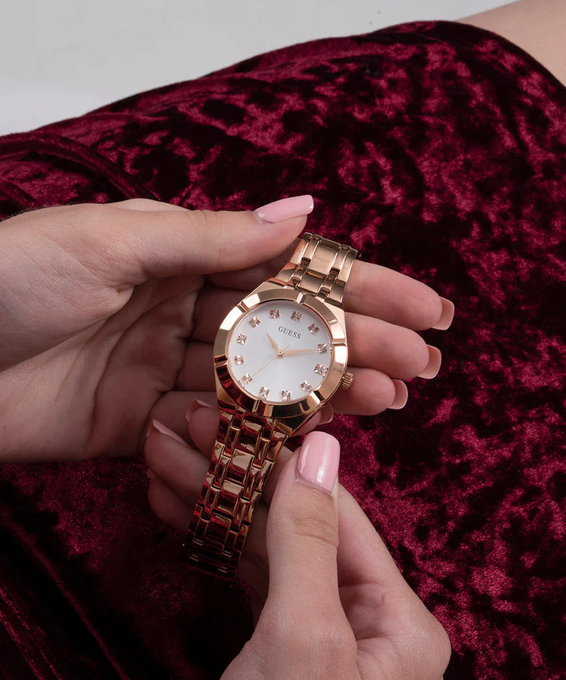 Guess Crystalline Diamonds Silver Dial Rose Gold Steel Strap Watch for Women - GW0114L3 Buy Now By Guess