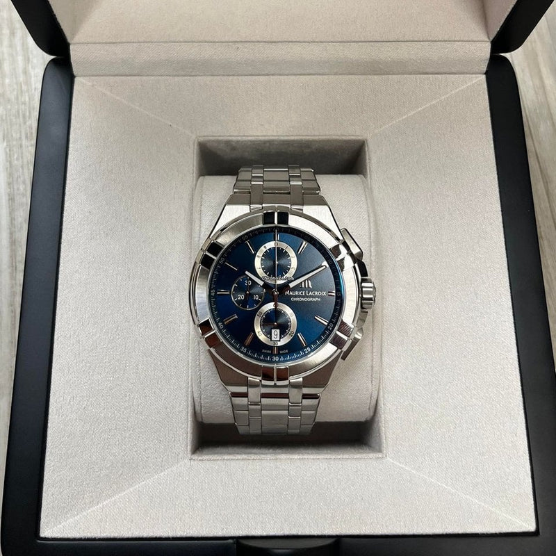 Maurice Lacroix Aikon Chronograph Blue Dial Silver Steel Strap Watch for Men - AI1018-SS002-430-1 Buy Now By Maurice Lacroix