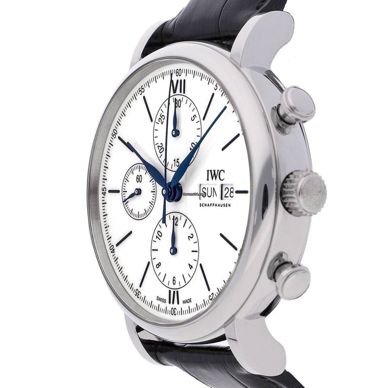 Shop IWC Portofino Chronograph White Dial Black Leather Strap Watch for Men - IW391024 in USA