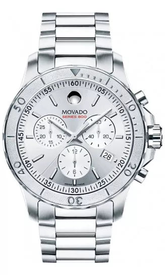 Shop Movado Series 800 Chronograph Silver Dial Silver Steel Strap Watch For Men - 2600111 in USA