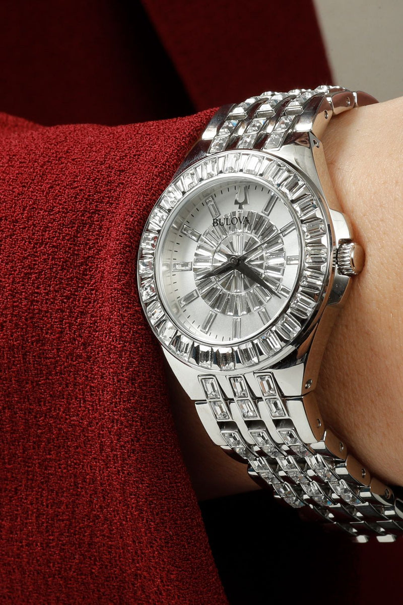Bulova Phantom Crystal Silver Dial Silver Steel Strap Watch for Men - 96A236 Buy Now By Bulova