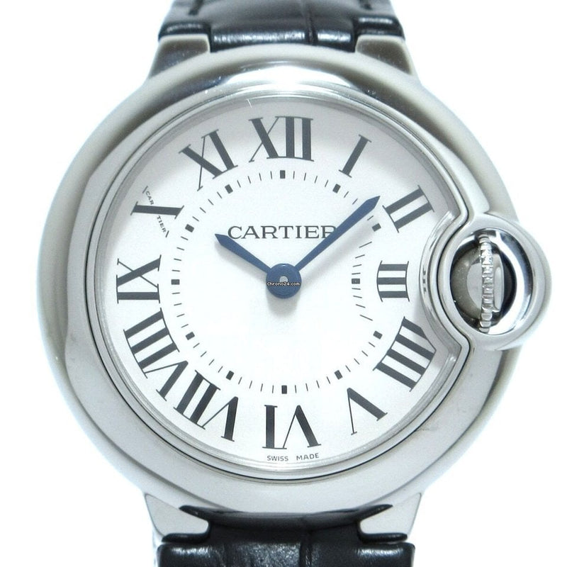 Shop Cartier Ballon Bleu Silver Dial Black Leather Strap Watch for Women - W69018Z4 in USA