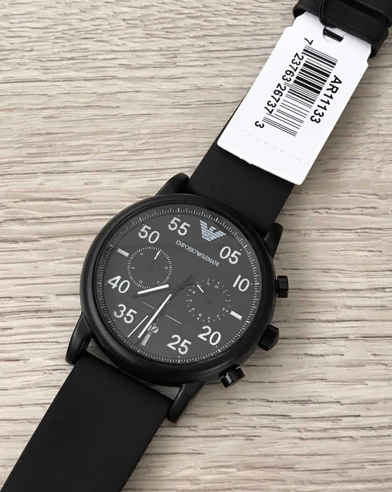 Emporio Armani Luigi Chronograph Black Dial Black Leather Strap Watch For Men - AR11133 Buy Now By Emporio Armani