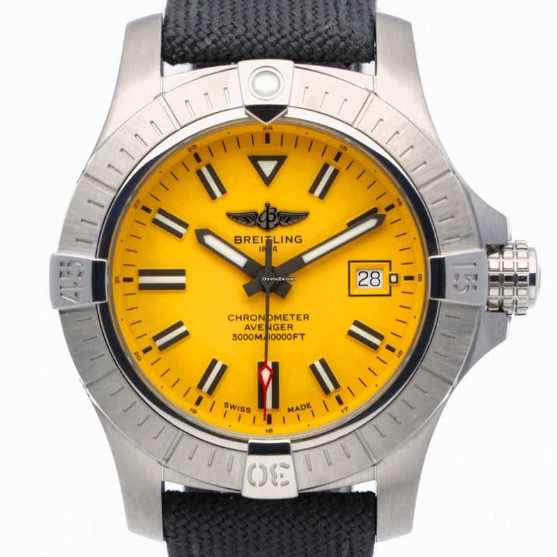 Shop Breitling Avenger Automatic 45 Seawolf Yellow Dial Black Nylon Strap Watch for Men - A17319101I1X1 in USA