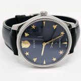 Shop Gucci G Timeless Automatic Blue Dial Black Leather Strap Watch For Men - YA126347 in USA