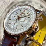 Shop Breitling Navitimer B01 Chronograph 41 White Dial Brown Leather Strap Watch for Men - RB0139211G1P1 in USA