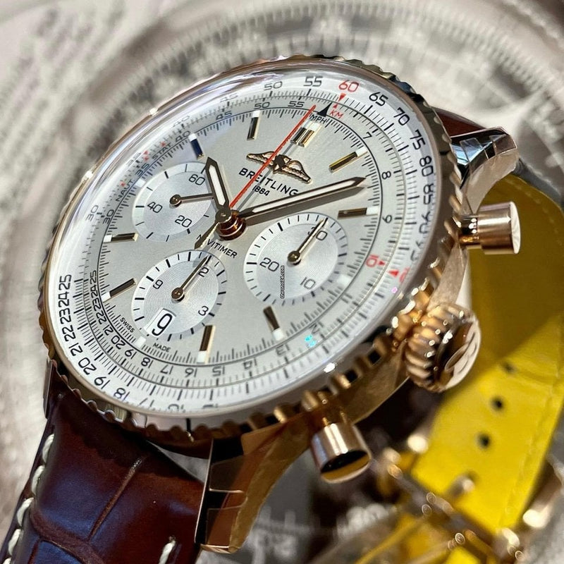 Shop Breitling Navitimer B01 Chronograph 41 White Dial Brown Leather Strap Watch for Men - RB0139211G1P1 in USA